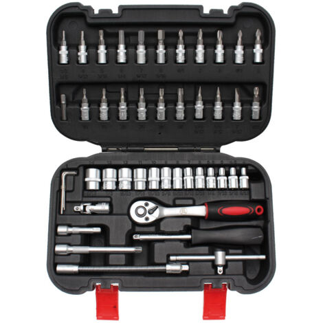 Coffret cliquet et douilles 46 pièces – Douilles 6 pans avec profil Super Lock – Acier chrome vanadium – Carré d'entraînement 1/4