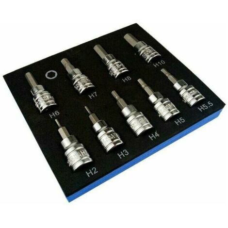 Coffret cliquet et douilles Jeu de 9 douilles hexagonales pour clé Allen métrique 3/8" Dr Drive 2-10mm