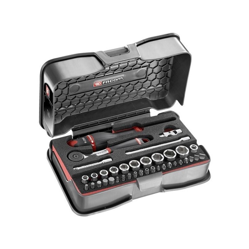 Coffret 37 pièces avec cliquet et douilles 1/4'' 6 pans Facom 467BF.JP10
