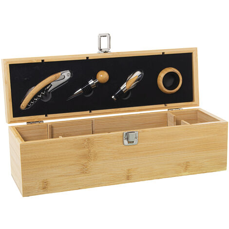 Coffret/Coffret À Vin En Bambou Avec 4Accessoires, Pour 1 Bouteille 34X9X8,5 Cm