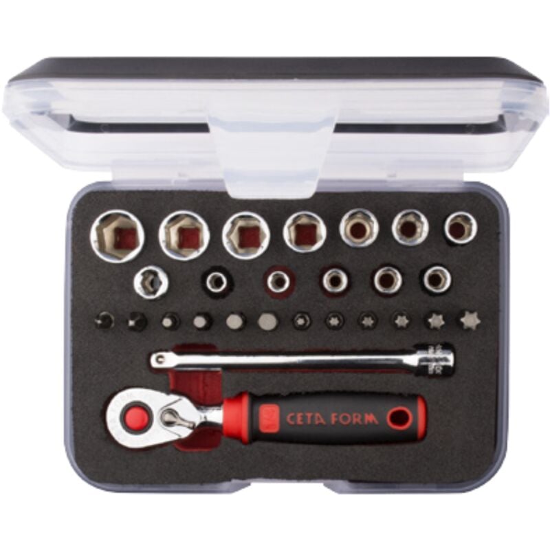 Coffret compact douilles à 6 pans et accessoires 1/4 27 pièces Cetaform