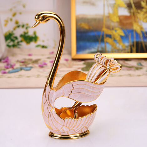 Coffret cuillères à café et fourchettes à fruits style européen, design cygne mignon, pour dessert, décoration de table