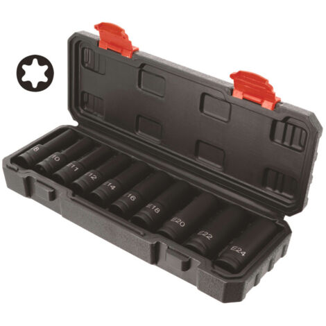 Coffret de 10 douilles à chocs torx femelle 1/2