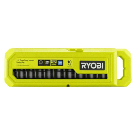 Coffret de 10 douilles automobiles – Carré 1/2 – Longueur 10 à 24 mm – Chrome-molybdène résistant – Compatible Ryobi LINK - RHDIS10PC