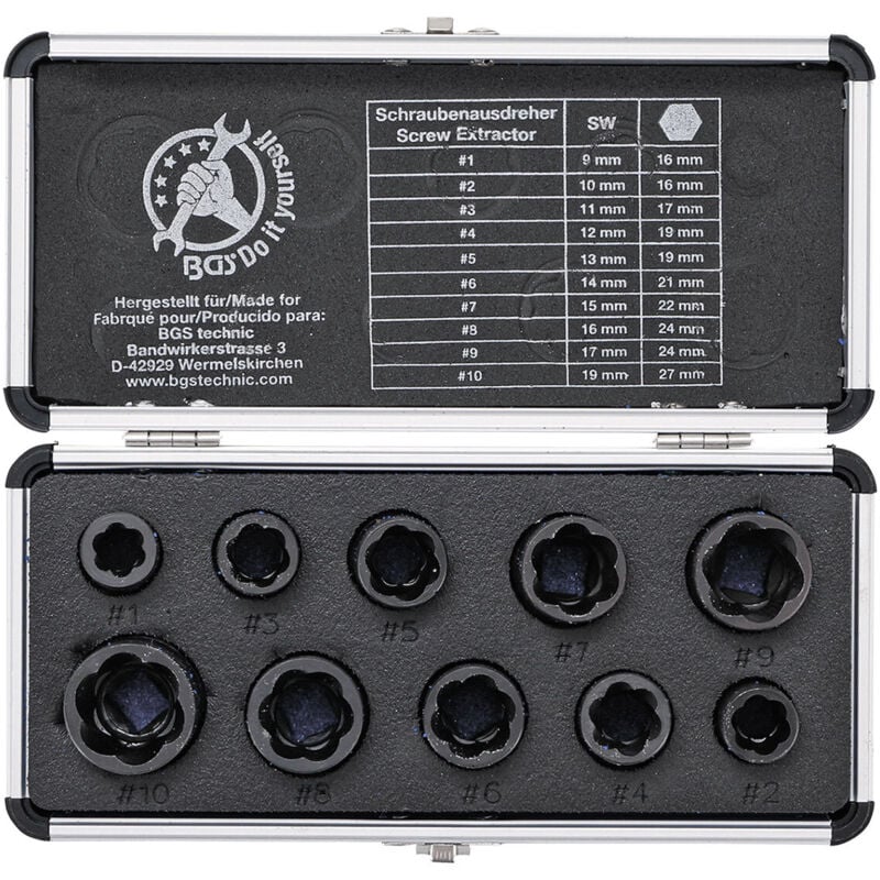 Bgs Do It Yourself - Extracteurs d'ecrous arrondis - jeu de 10 extracteurs