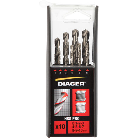 Coffret de 10 forets queue cylindrique hss pro de 1 à 10 Diager