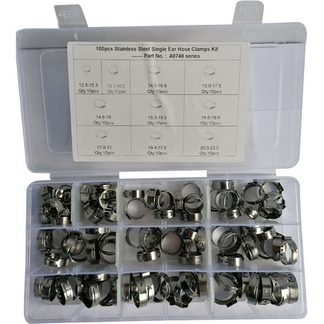 Coffret de 100 colliers de serrage inox – Plage de serrage 12,8-23,5 mm – Pour applications variées nécessitant un serrage efficace – Beast
