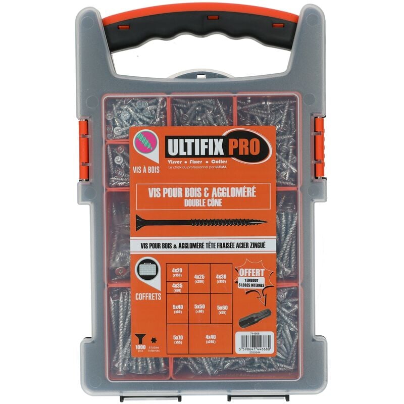 Coffret de 1000 vis agglomérées à tête fraisée zinguée 6 lobes internes - ultima - GRAPPACK02