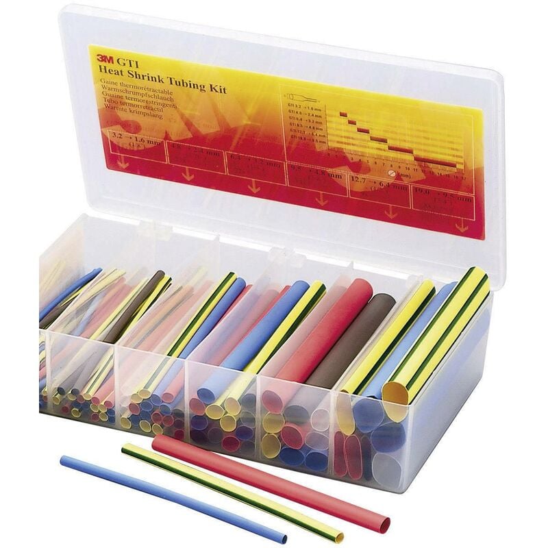 Assortiment de gaines thermorétractables 2:1 3M GTI-BOX1.6-19MC rouge, bleu, marron, transparent, vert, jaune 104 parties S15923