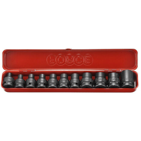 Coffret de 11 douilles impact torx femelles 1/2 – Dimensions E6 à E24 – Pour boulonneuse à chocs – Acier au chrome vanadium – Force