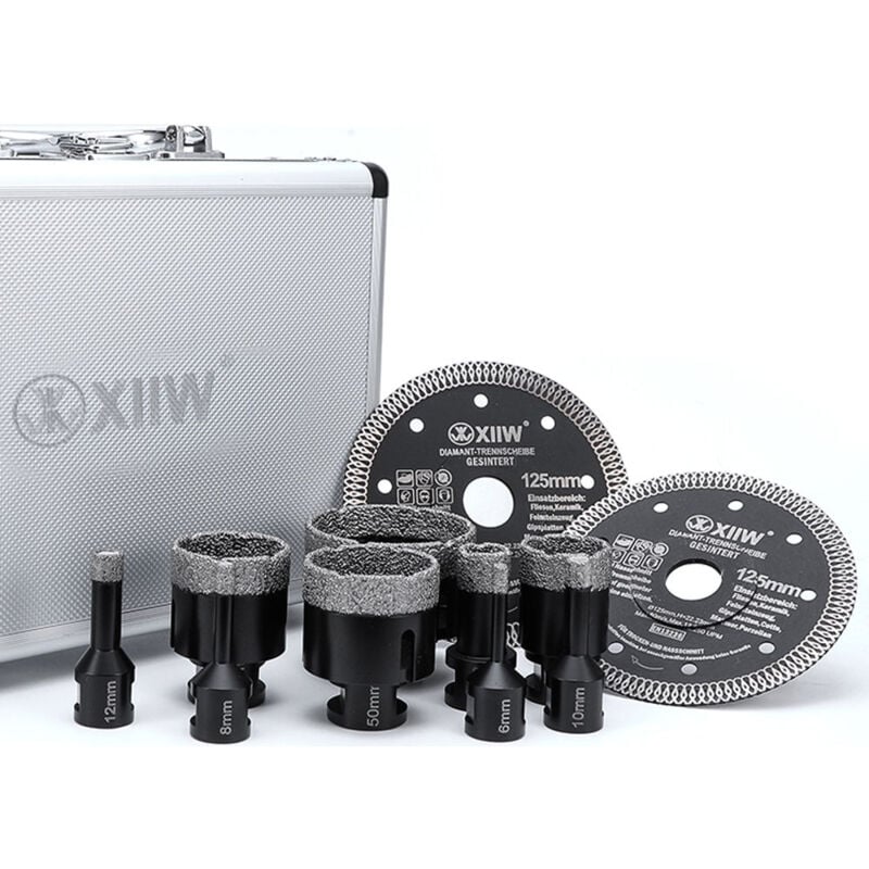 Coffret de 11 forets diamantés, foret de 6-68 mm, jeu de scies cloches M14, foret à carrelage pour meuleuse d'angle avec disque de coupe diamanté,