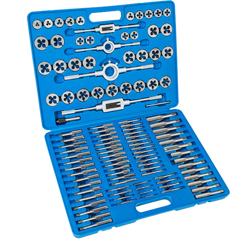 Coffret de 110 Pièces, Tarauds et Filières en Acier Carbone - boite à outils, ensemble de tarauds, jeu de 110 tarauds - bleu