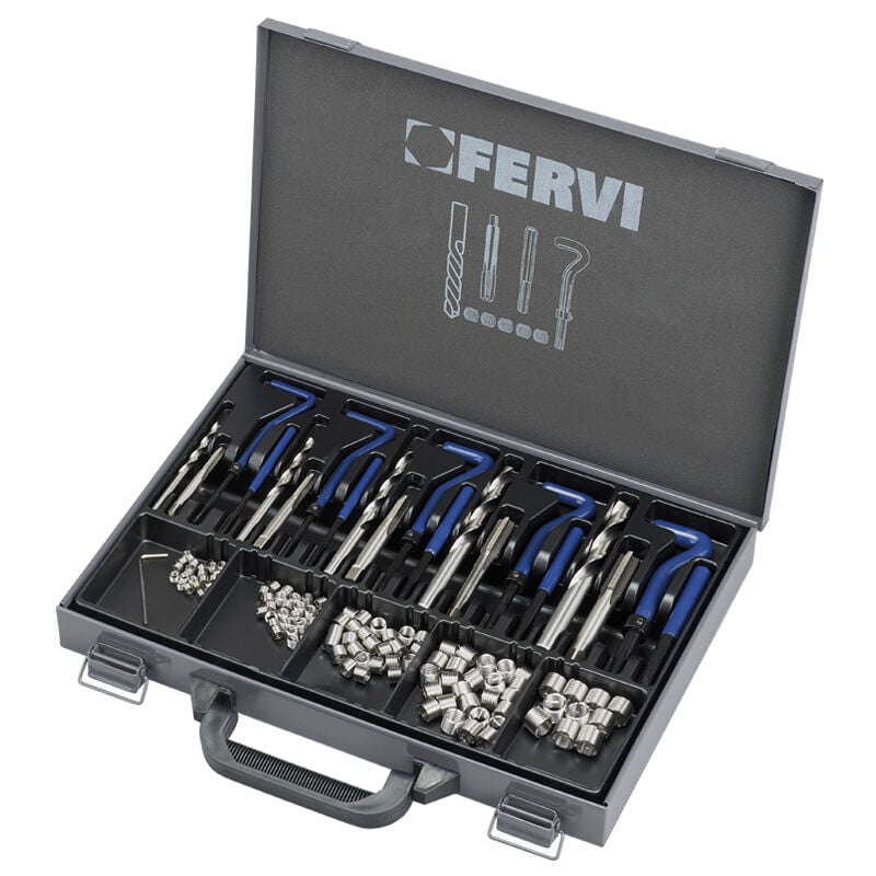 Fervi - Coffret de 115 kits de reparation de filetages Unc 1/4-1/2