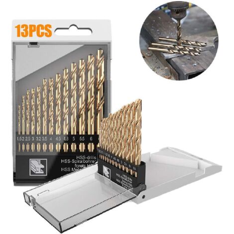 Coffret de 13 forets hélicoïdaux au cobalt M35, haute résistance, queue droite, pour acier inoxydable et métal