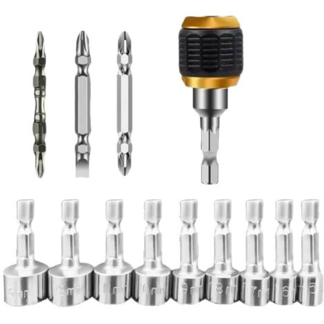 Coffret de 13 outils : douilles + embouts magnétiques + adaptateur rapide 1/4"