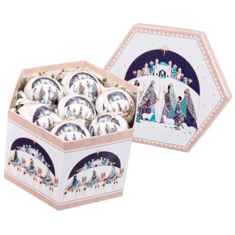 Coffret de 14 boules de Noël rétro rois mages 7.5cm