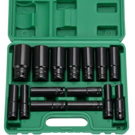 Coffret de 15 douilles à impact 1/2 pouce, jeu de douilles longues de 8 à 32 mm, adaptateurs pour clés, réparation automobile, changement de pneus, réparation d'appareils électroménagers