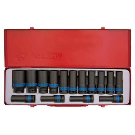 Coffret de 15 douilles longues 1/2' – Chrome-molybdène – Dimensions 21-24-27-30-32mm – Pour mécanique professionnelle – King Tony