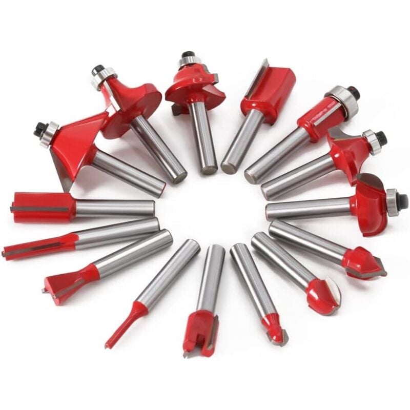 Lauwexe - Accessoires de tour, ensemble de 15 fraises à toupie 1/4 pouce, pointe en acier tungstène pour la coupe du bois