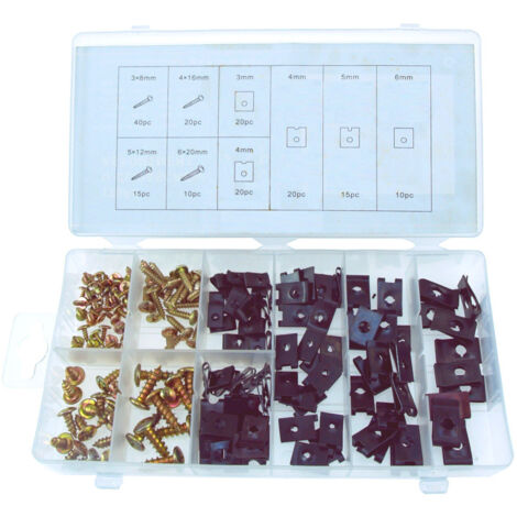 Coffret de 170 pièces vis et agrafes U-Clip pour carrosserie – Rondelles 10 mm – Installation rapide sur tôle mince – Assemblage automobile – Beast