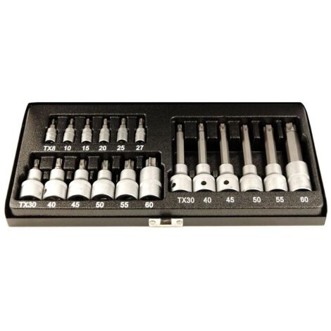 Coffret de 18 embouts Torx T8 à T60 – Longueur 37/55/100 mm – Pour applications professionnelles – Douilles 1/4' et 1/2' – Automaster