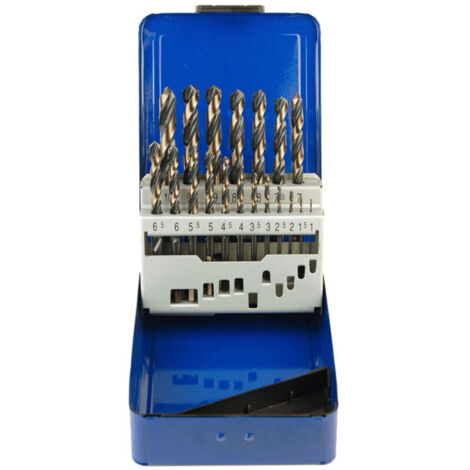 Coffret de 19 forets hélicoïdaux 1 à 10 mm – Queue hexagonale avec 3 méplats – Pour aciers jusqu'à 900 N/mm² – Angle de pointe 118°