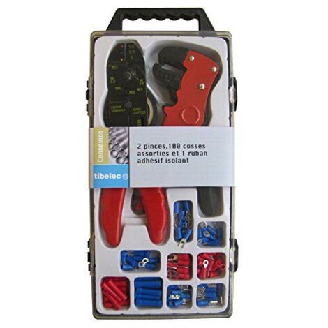 Coffret de 2 pinces à sertir et dénuder + assortiment de cosses à sertir et ruban adhésif- Tibelec
