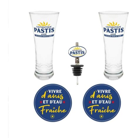 Coffret de 2 Verres à Pastis, 2 dessous de verre et bec verseur