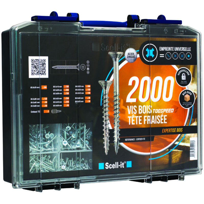 Coffret de 2000 vis pour bois tête fraisée Scell-it COF020-TS