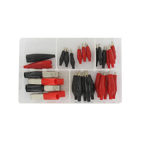 Coffret De 22 Pinces électriques De Couleur Rouge Et Noire Type Alligator.