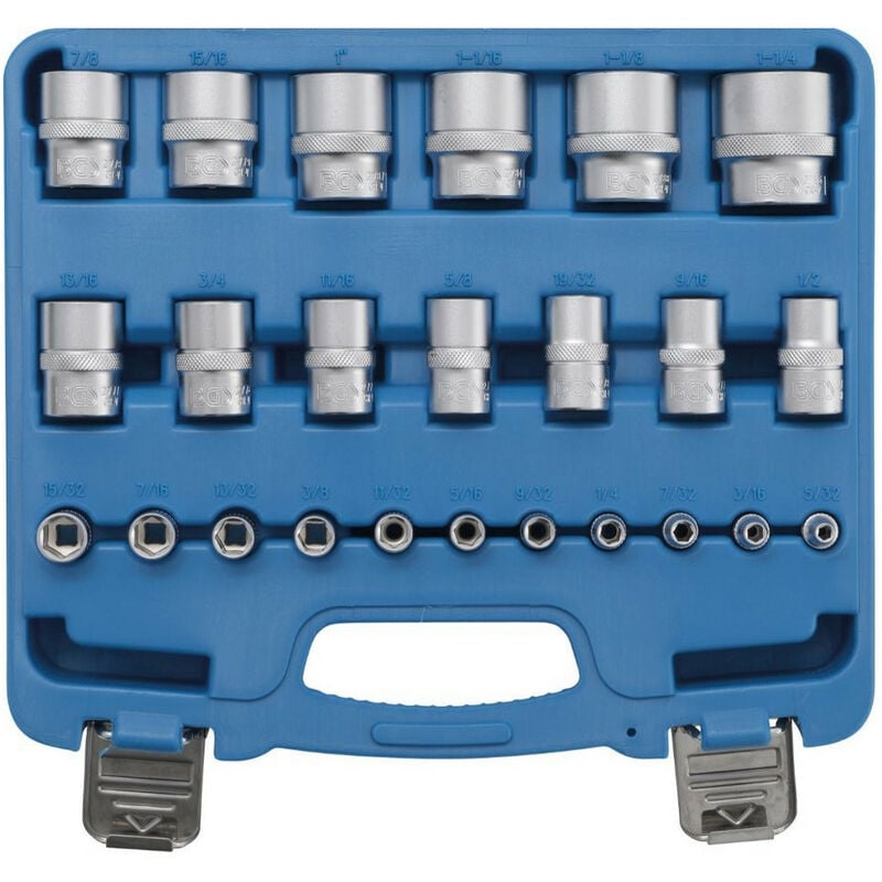 Coffret de 24 douilles us/gb cotes au pouces de 1/4 et 1/2 - 6 pans