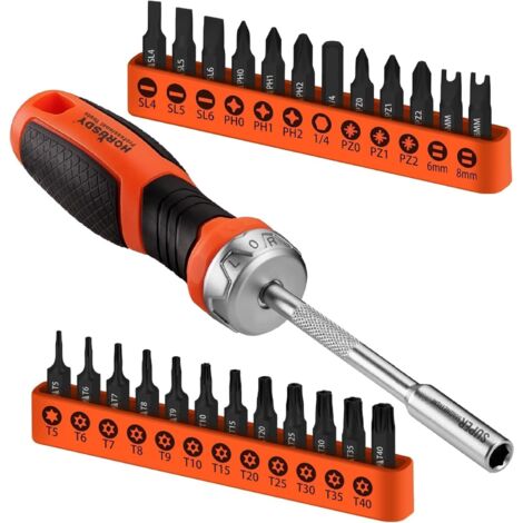 Coffret de 24 embouts de tournevis Torx de sécurité  Jeu d'embouts Torx T5 à T40, embouts de tournevis magnétiques à cliquet 1/4 pouce  12 embouts Torx et 12 embouts standard