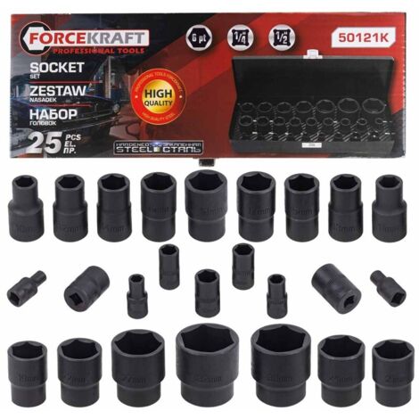 Coffret de 25 douilles à choc 1/2" 1/4" 4-32 mm 6 pans