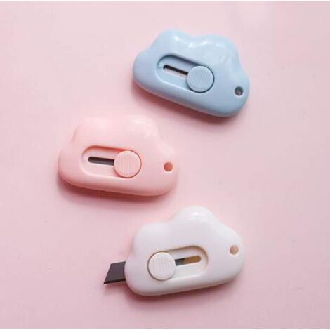 Coffret de 3 mini couteaux de poche en forme de nuage, idéal pour le bureau, l'école ou comme cadeau (rose, bleu, blanc, 6,1 x 4,1 cm).