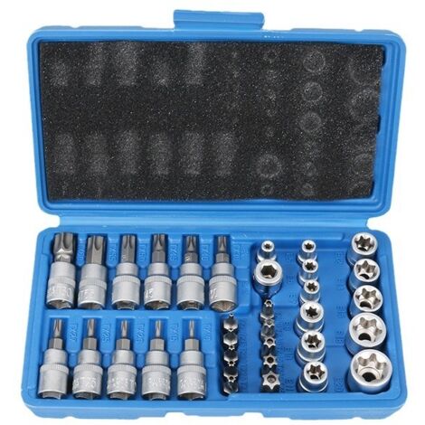 Coffret de 34 douilles torx femelle 3/8' E4-E20 et embouts T10-T60 en acier S2 – Adaptateur 3/8' à 5/16' CR-V – Finition mate durable