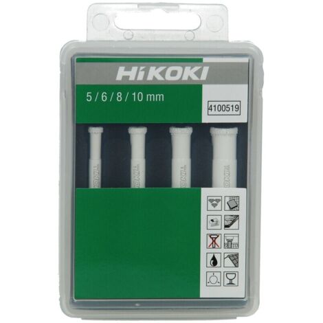Coffret de 4 scies cloches diamantées 5/6/8/10 mm avec queue 10 mm - 4100519 - Hikoki