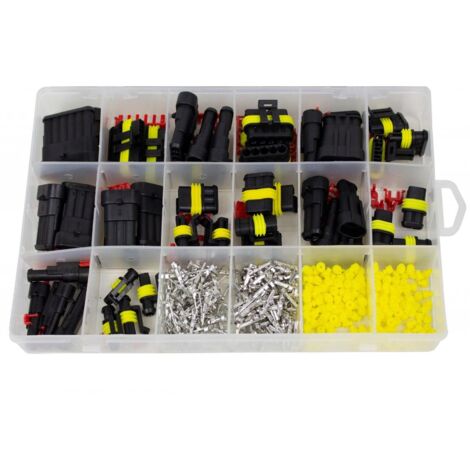 Coffret de 424 connecteurs électriques étanches – 4 mâles/femelles 1 à 6 pôles – 100 cosses à sertir – 180 joints d'étanchéité – Kroftools