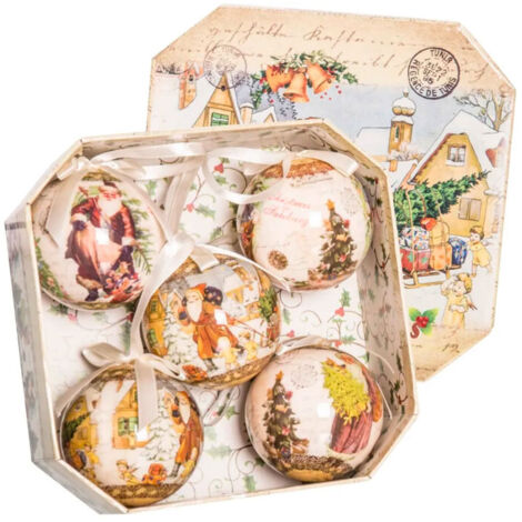 Coffret de 5 boules de Noël rétro - 7.5cm