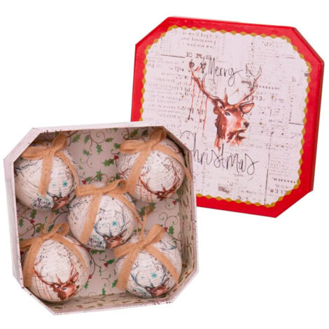 Coffret de 5 boules de Noël rétro cerf - 7.5cm