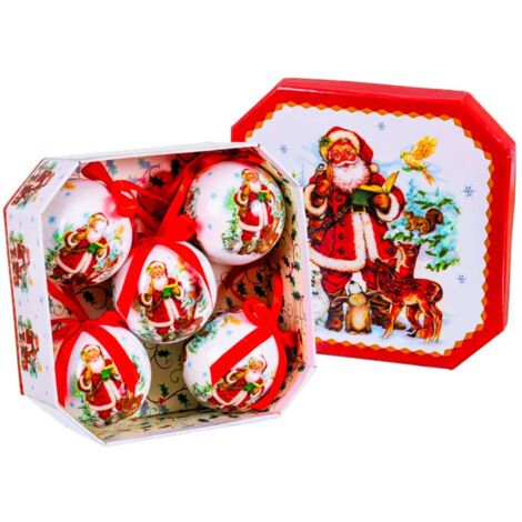 Coffret de 5 boules de Noël rétro père Noël - 7.5cm