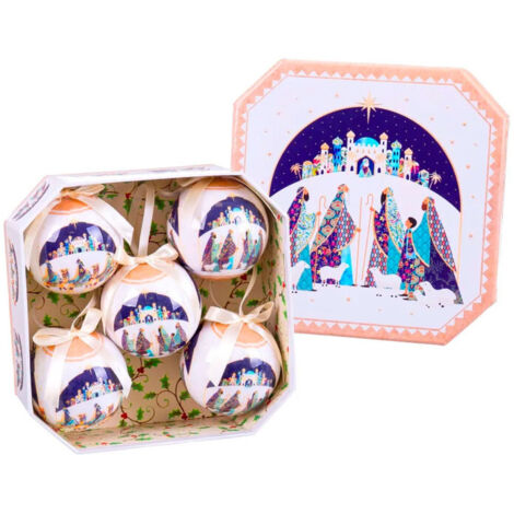 Coffret de 5 boules de Noël rétro rois mages 7.5cm