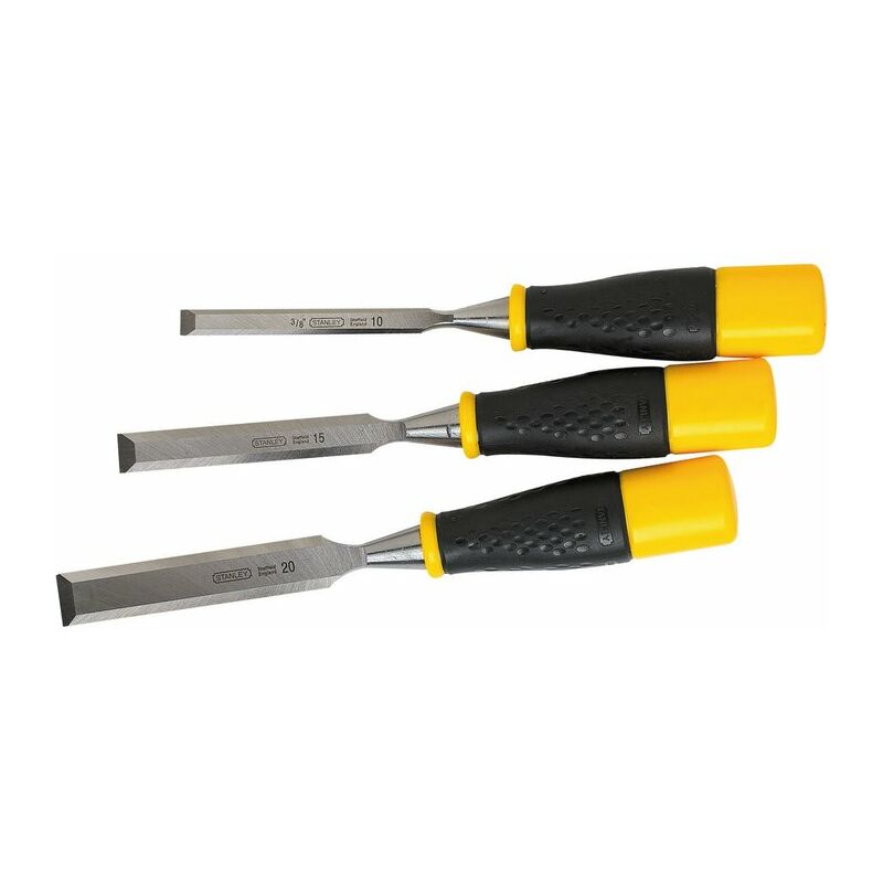 Stanley - Jeu de 3 ciseaux à bois manche bimatière