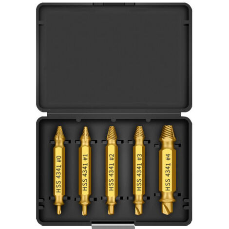 Coffret de 5 extracteurs de vis double tête en acier rapide 4341, outils pour vis cassées et endommagées