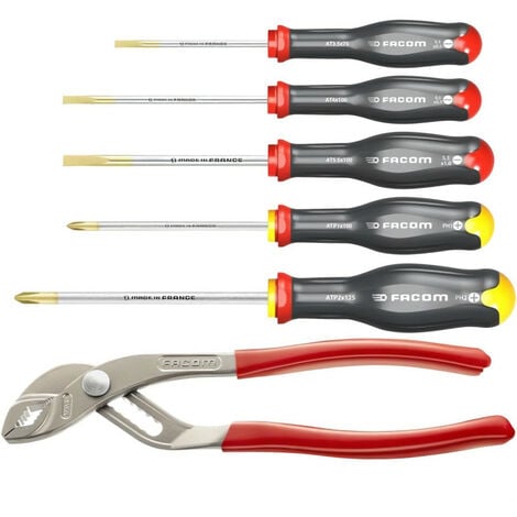 Coffret de 5 Tournevis FACOM - AT5.170PB (Livré avec 3 Tvis a Fente + 2 Tvis Prozidriv + Pince multiprise capacité 46mm)