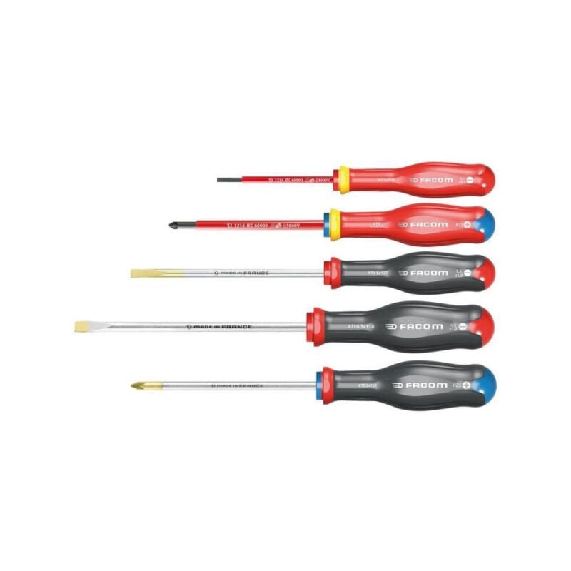 Coffret de 5 Tournevis Protwist Facom AT.J5VEPB (dont 2 Tournevis isolés 1000V empreintes Fente et Prozidriv)