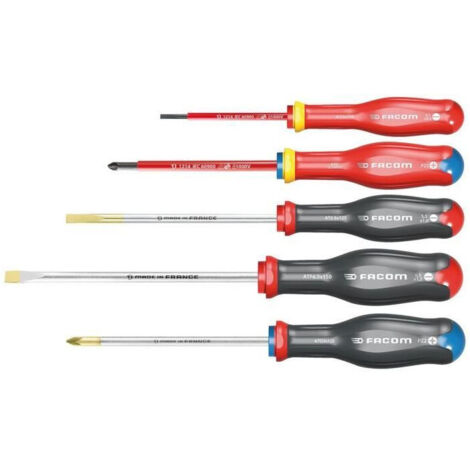 Coffret de 5 Tournevis Protwist - FACOM - AT.J5VEPB - dont 2 Tournevis isolés 1000V empreintes Fente et Prozidriv