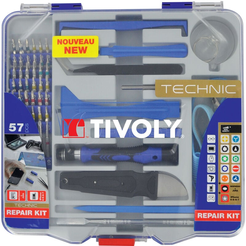 Tivoly - Coffret de 57pcs Ouverture/Réparation de Smartphone/Appareils Electriques/Electroniques