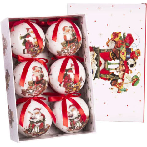Coffret de 6 boules de Noël rétro père Noël - 7.5cm