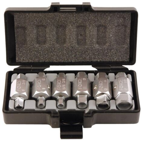 Coffret de 6 embouts doubles pour bouchons de vidange – Douilles 5/16, 8mm, 11mm, 13mm, 17mm – Compatible plomberie et mécanique – Force