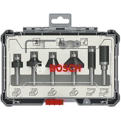 Coffret de 6 fraises à araser/chanfreiner/arrondir à queue de 8 mm BOSCH - 2607017469
